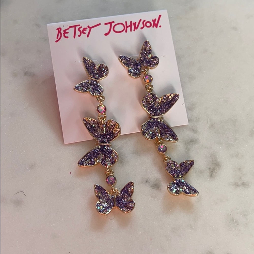 Betsey Johnson Butterfly Drop Earings Purple